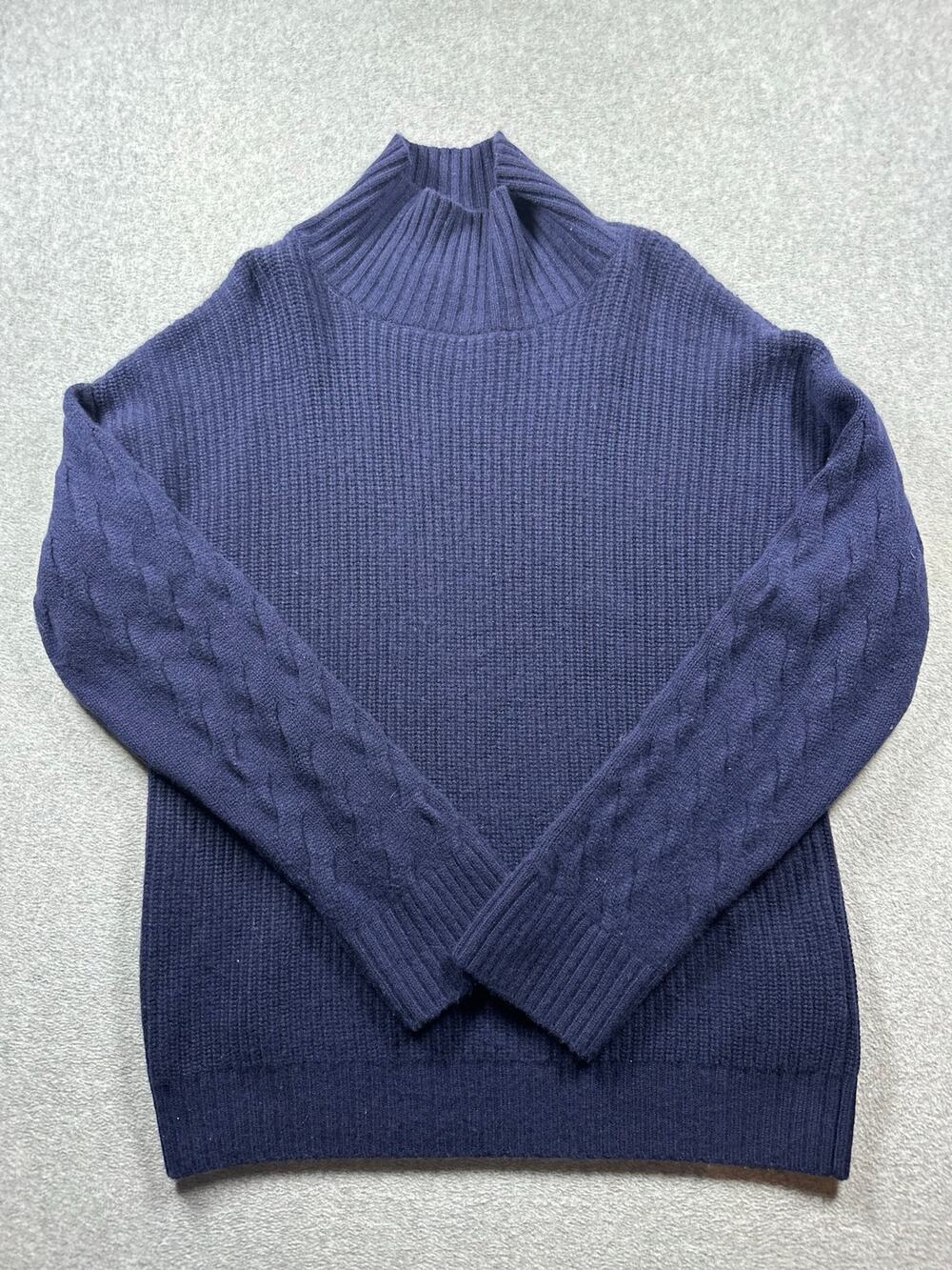 Gentle Herd Pullover Sweater Women's Size XL Navy Blue Turtleneck Cable Sleeve